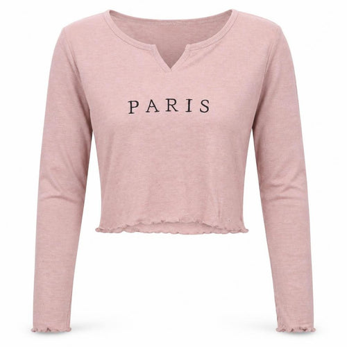 Topshop Womens Pink  Polyester Cropped T-Shirt Size 6 Round Neck - Paris