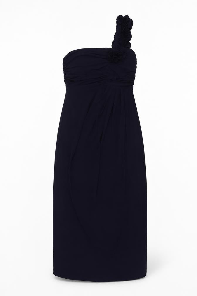 Front view of Valerie Bertinelli women’s blue polyester maxi, size UK 10, off the shoulder zip