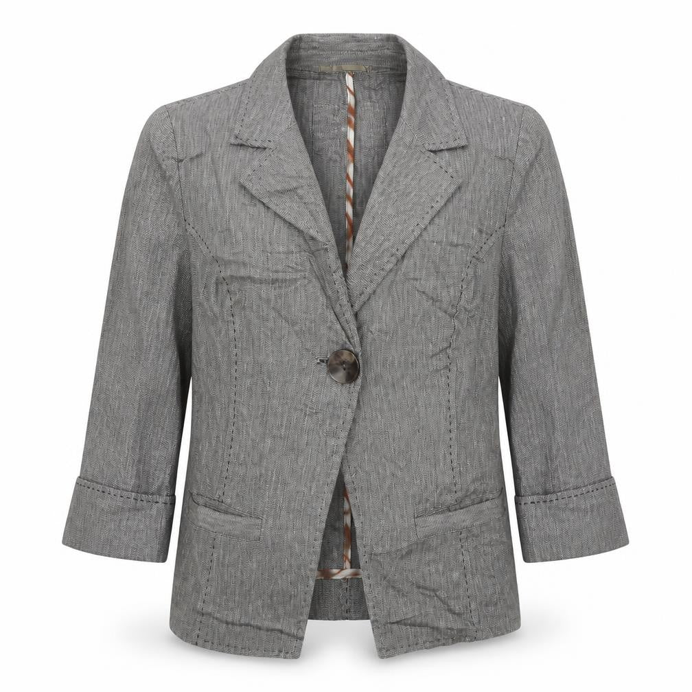 Front view of Per Una women’s grey jacket blazer, size UK 10, button