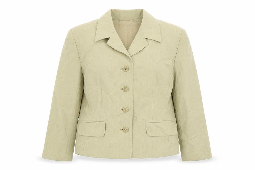Front view of Classics women’s beige jacket blazer, size UK 12, button