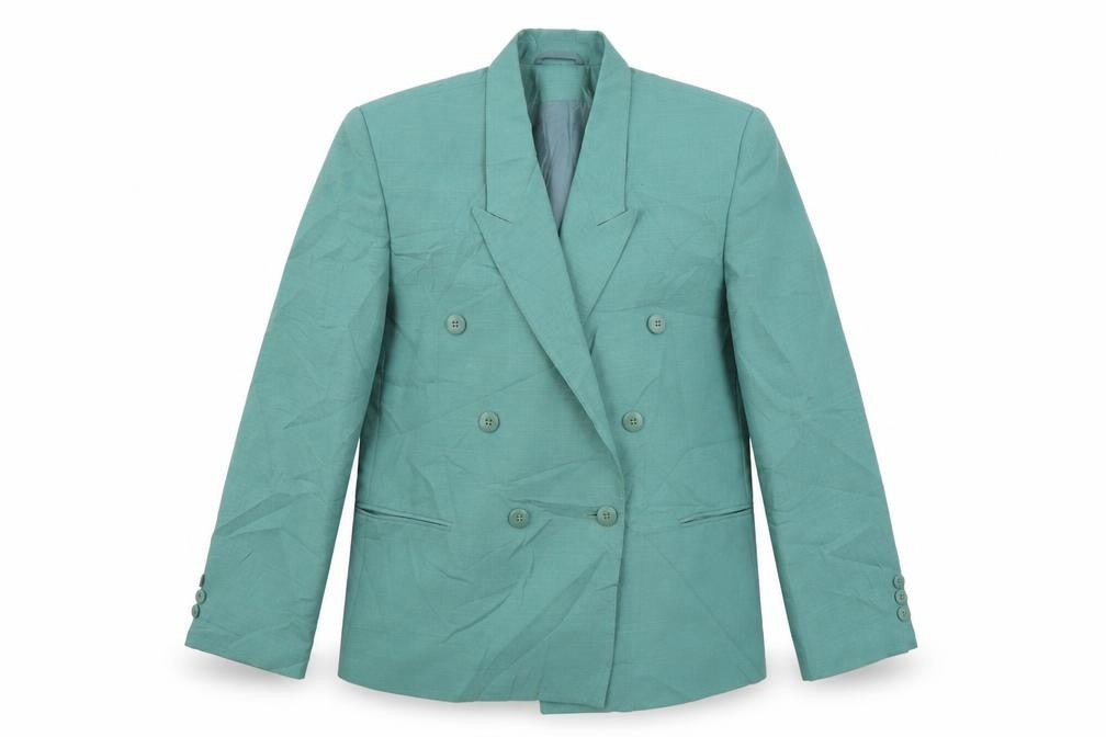 Front view of Imagination women’s green jacket blazer, size UK 14, button