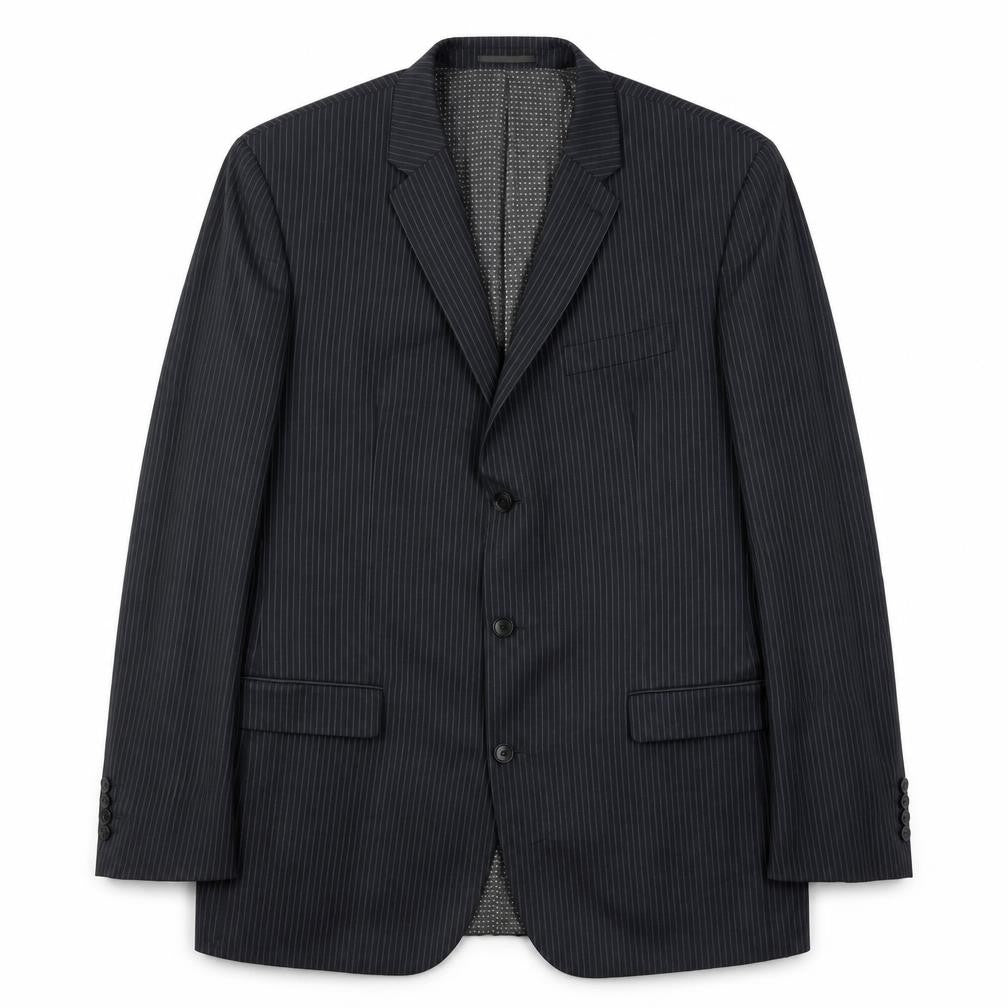 Front view of Next men’s black striped wool jacket suit jacket, size 44