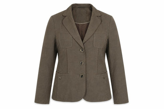 Front view of Gelco women’s brown jacket blazer, size UK 10, button