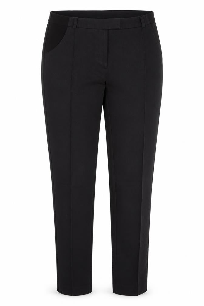 Front view of Topshop women’s black polyester trousers, size UK 10, 26-inch leg regular