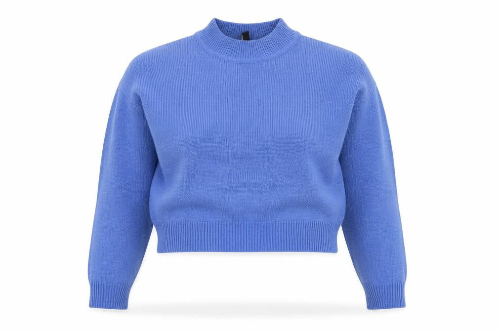 Front view of Divided women’s blue round neck acrylic jumper, size S
