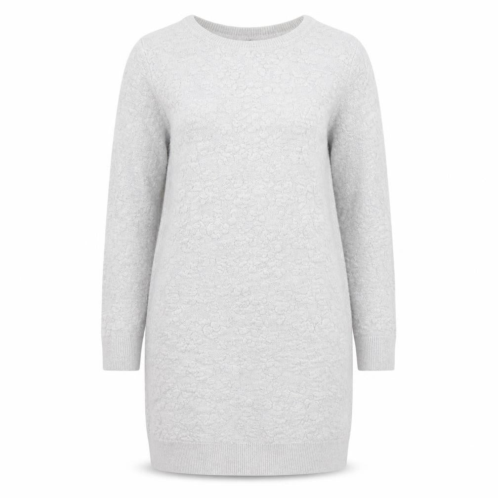 Front view of Dorothy Perkins women’s grey round neck viscose jumper, size UK 10