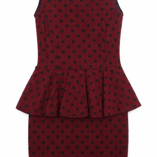 Club L Womens Red Polka Dot Polyester Bodycon  Size 12  Round Neck