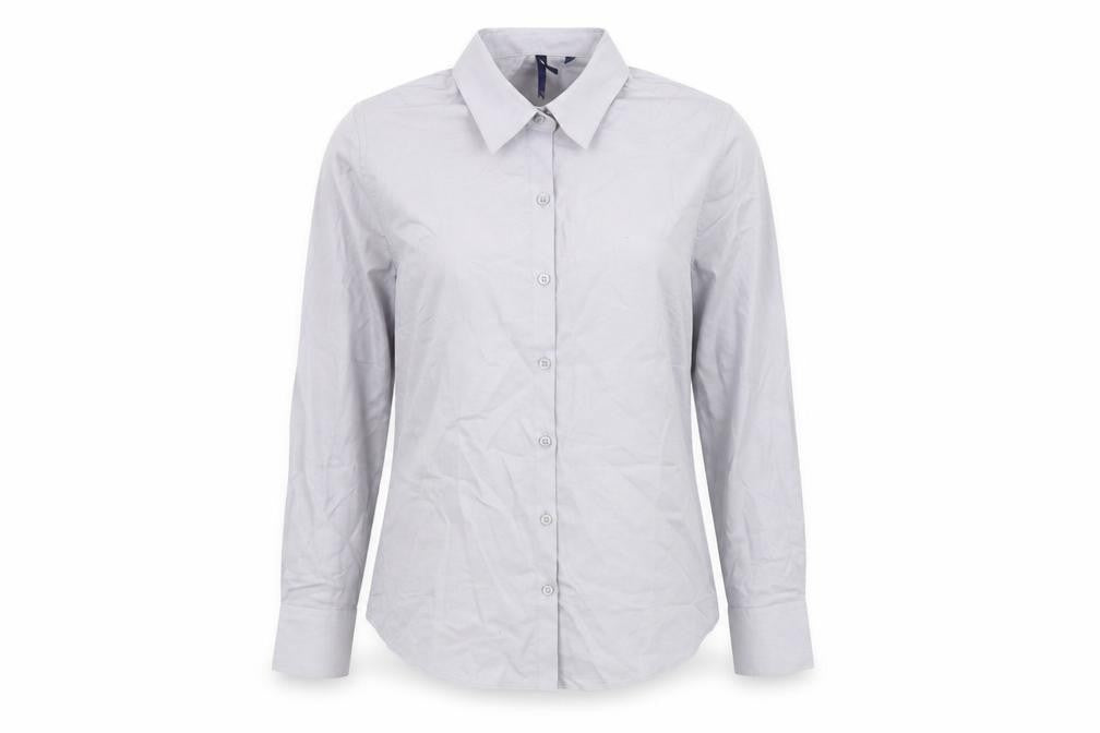 Front view of Premier women’s grey cotton basic button-up, size UK 10, collared