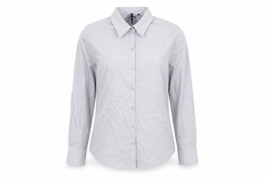 Front view of Premier women’s grey cotton basic button-up, size UK 10, collared