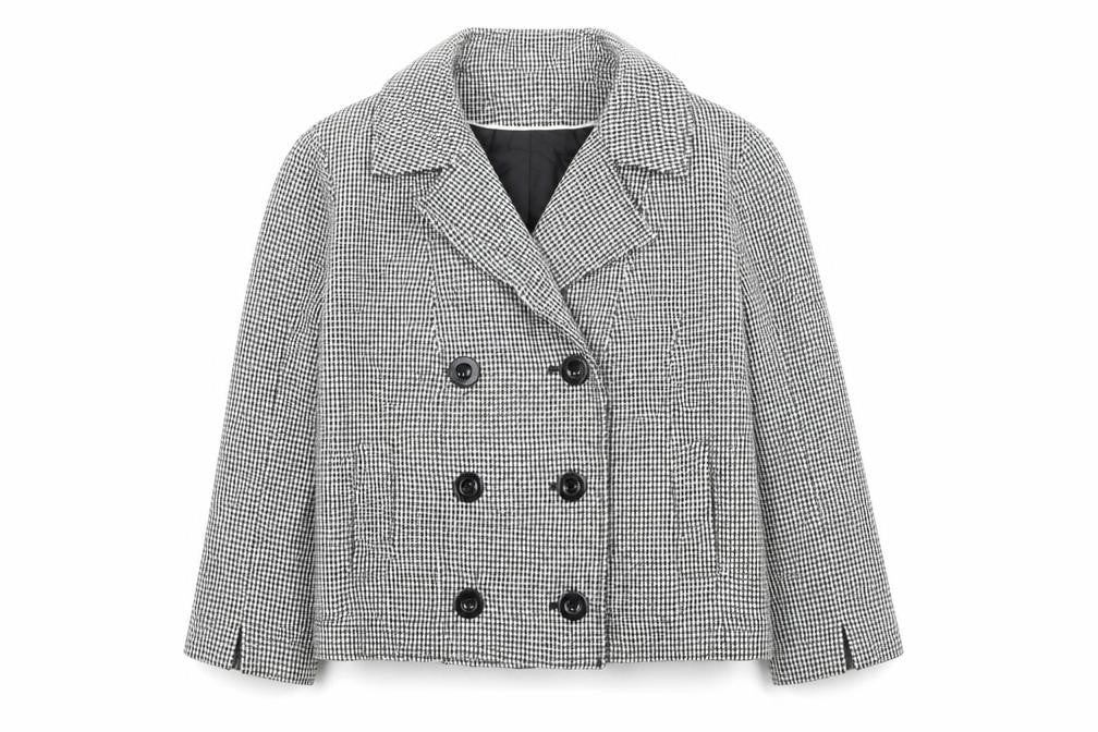 Front view of Next women’s white herringbone jacket blazer, size UK 10, button