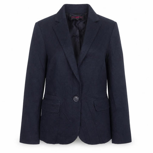 Front view of New Look women’s blue jacket blazer, size UK 6, button