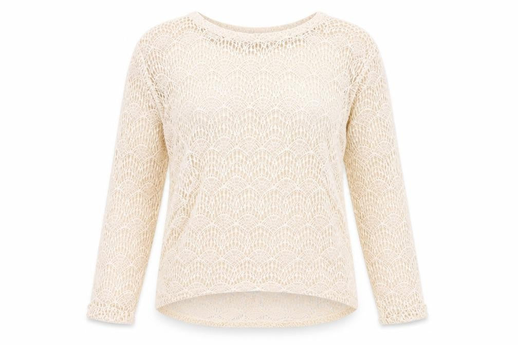 Front view of Topshop women’s ivory geometric cotton basic t-shirt, size UK 10, crew neck