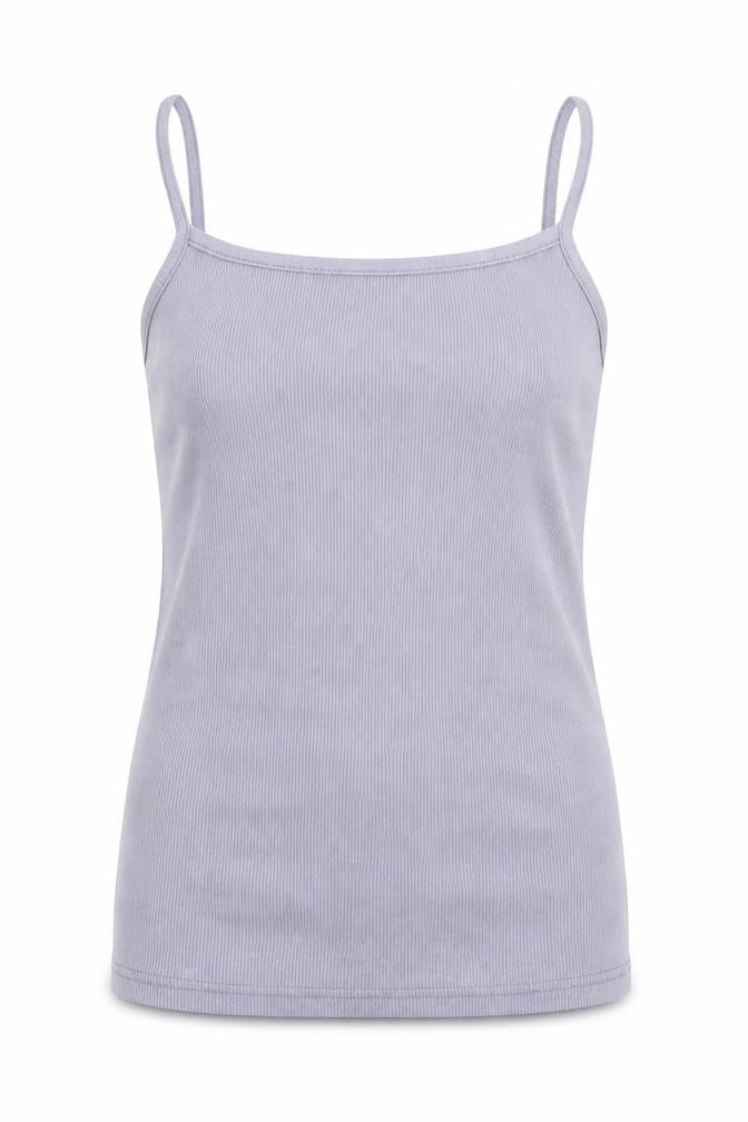 Front view of Boohoo women’s purple cotton basic tank, size UK 10, square neck
