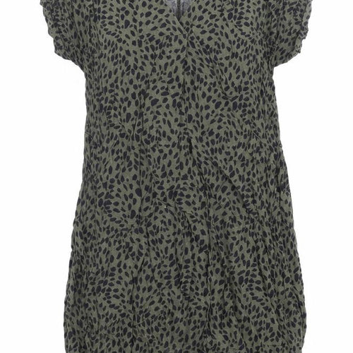 New Look Womens Green Animal Print Viscose A-Line  Size 8  V-Neck Pullover