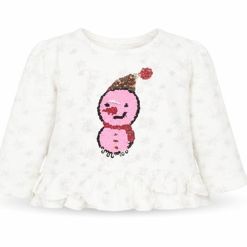 So cute Girls White  Cotton Basic Casual Size 3-6 Months Round Neck Button - Christmas Snow Man