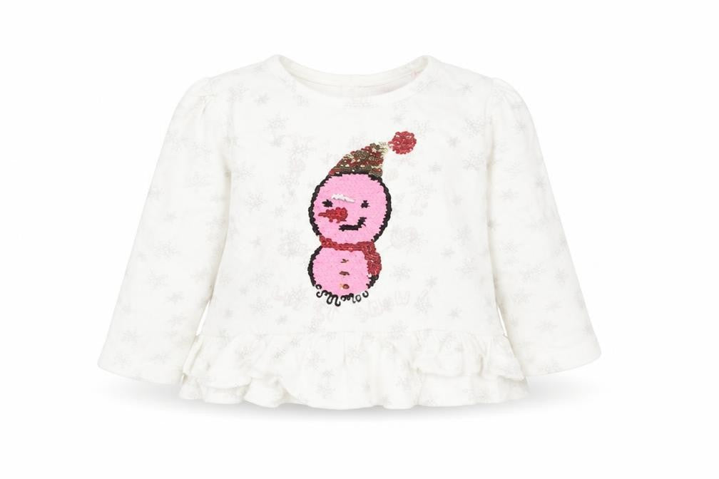 So cute Girls White  Cotton Basic Casual Size 3-6 Months Round Neck Button - Christmas Snow Man
