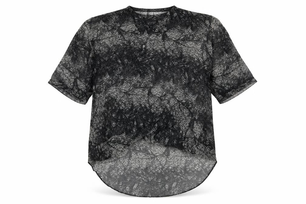 Front view of Topshop women’s black geometric polyester basic blouse, size UK 10, v-neck