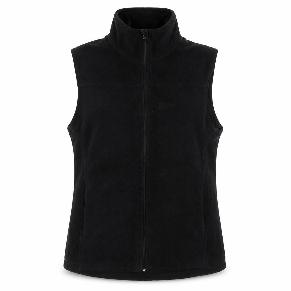 Front view of Hi Gear women’s black polyester vest sweatshirt, size UK 8, zip