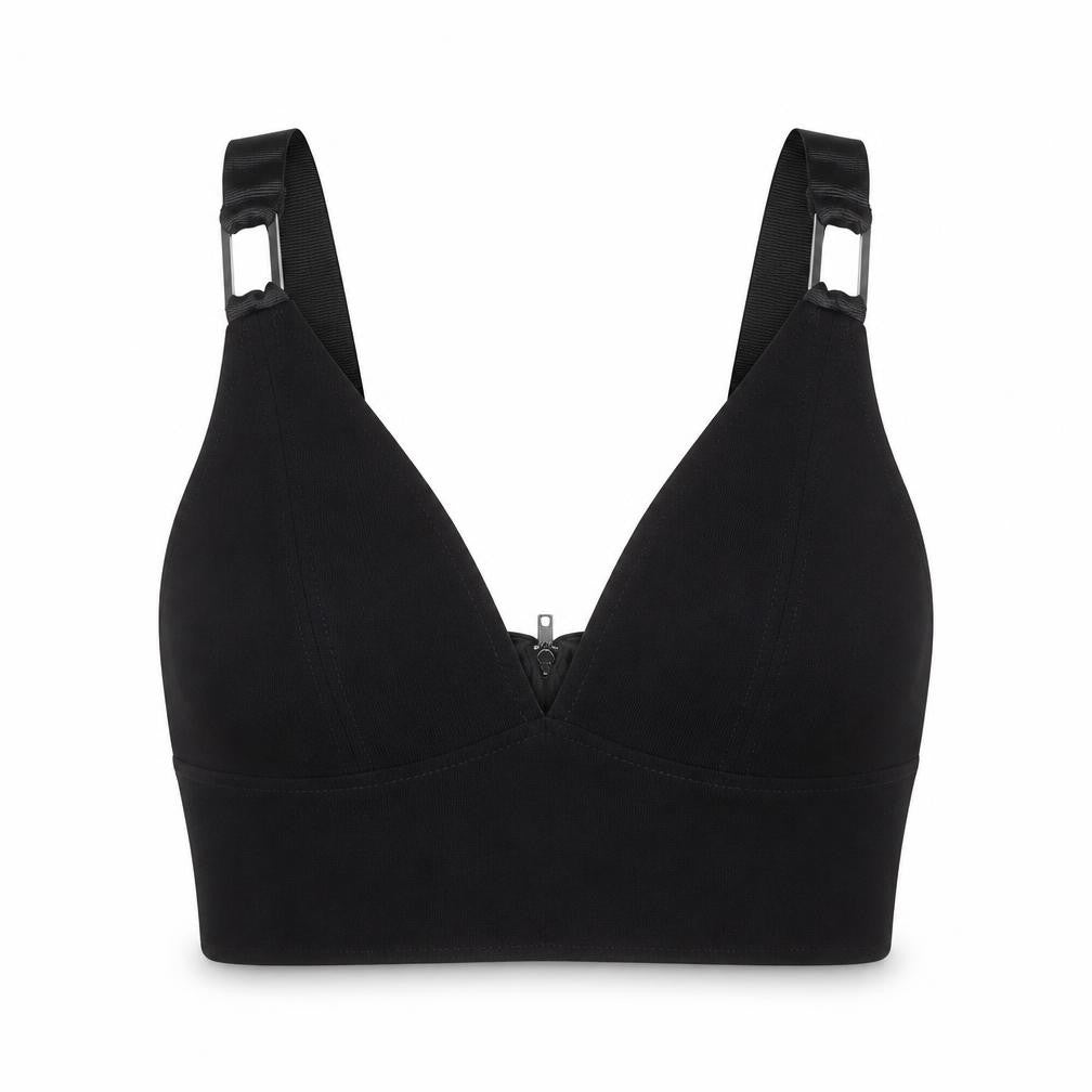 Front view of Topshop women’s black polyester cropped tank, size UK 4, v-neck