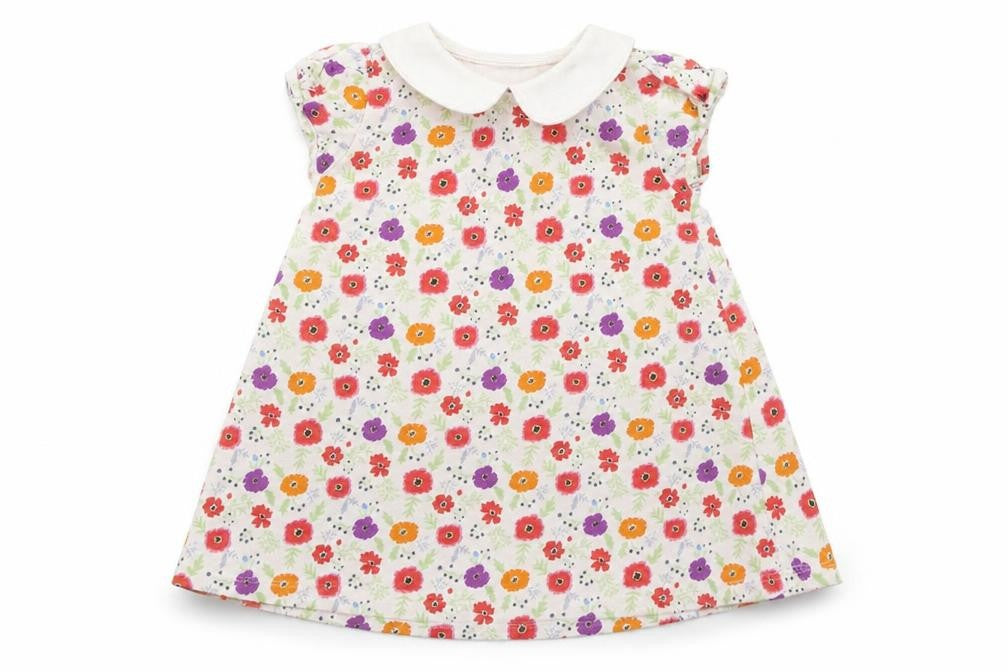 Uniqlo Girls White Floral Cotton Pinafore/Dungaree Dress  Size 12-18 Months  Collared Snap