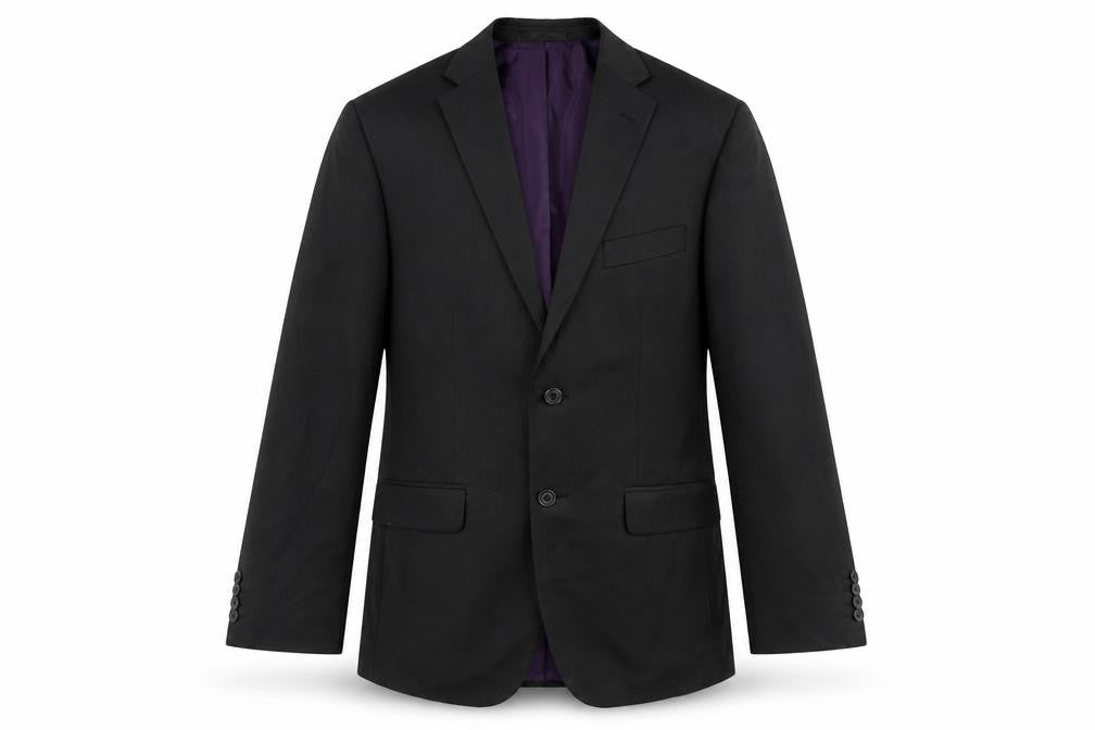Front view of F&F men’s black polyester jacket suit jacket, size 42