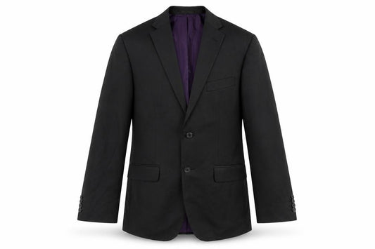 Front view of F&F men’s black polyester jacket suit jacket, size 42