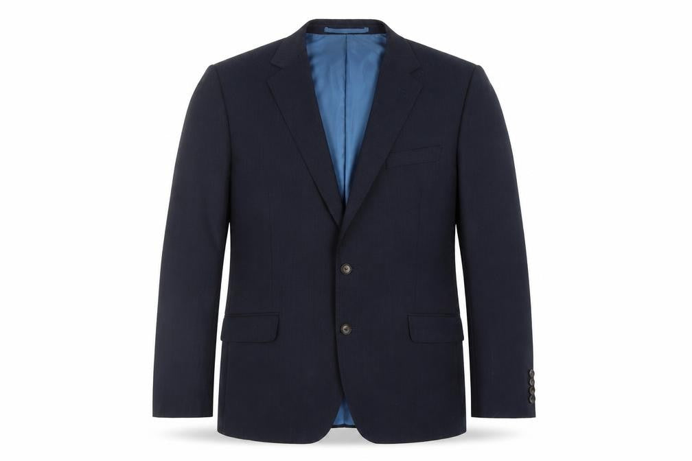 Front view of Marks & Spencer men’s blue polyester jacket suit jacket, size 44