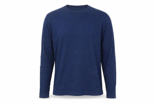 Front view of Mango men’s blue round neck polyester jumper, size L