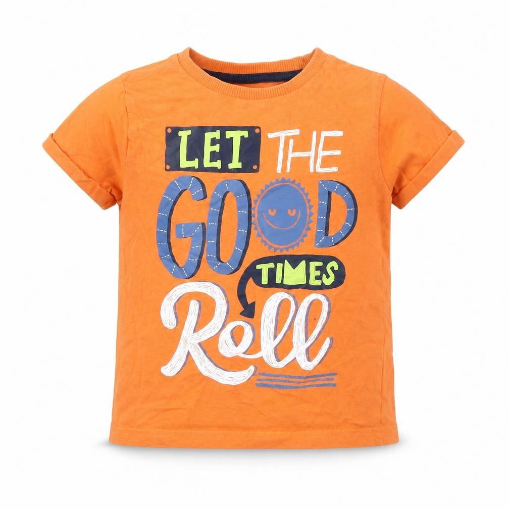 F&F Boys Orange Houndstooth 100% Cotton Pullover T-Shirt Size 2-3 Years Crew Neck