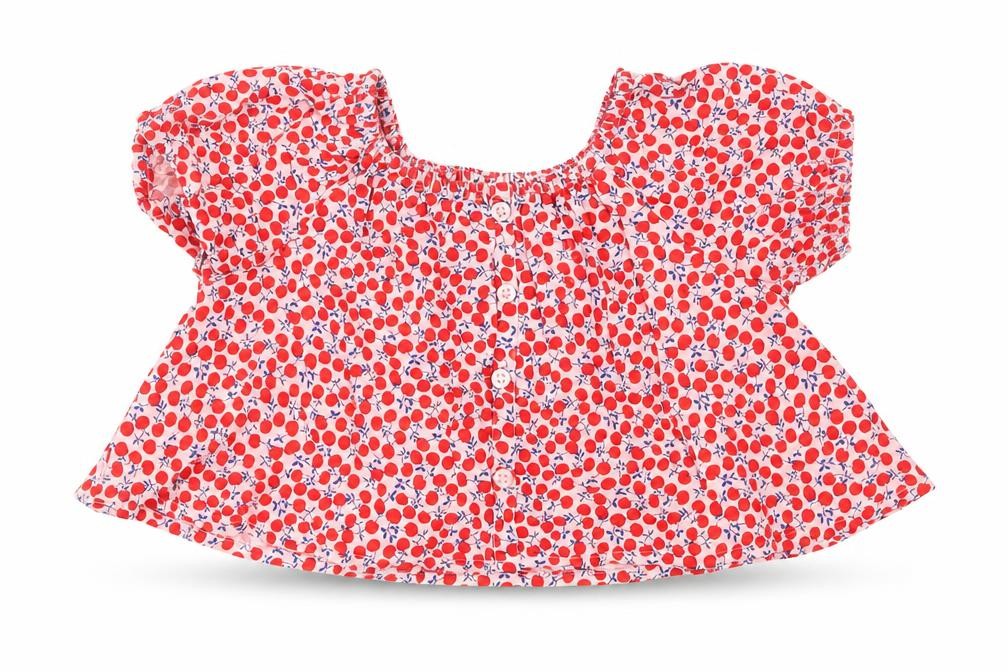 Front view of Next girls’ red viscose basic button-up, size 3, years crew neck - cherry print