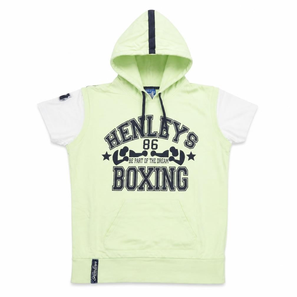 Front view of Henleys women’s green 100% cotton pullover hoodie, size UK 4, - slogan