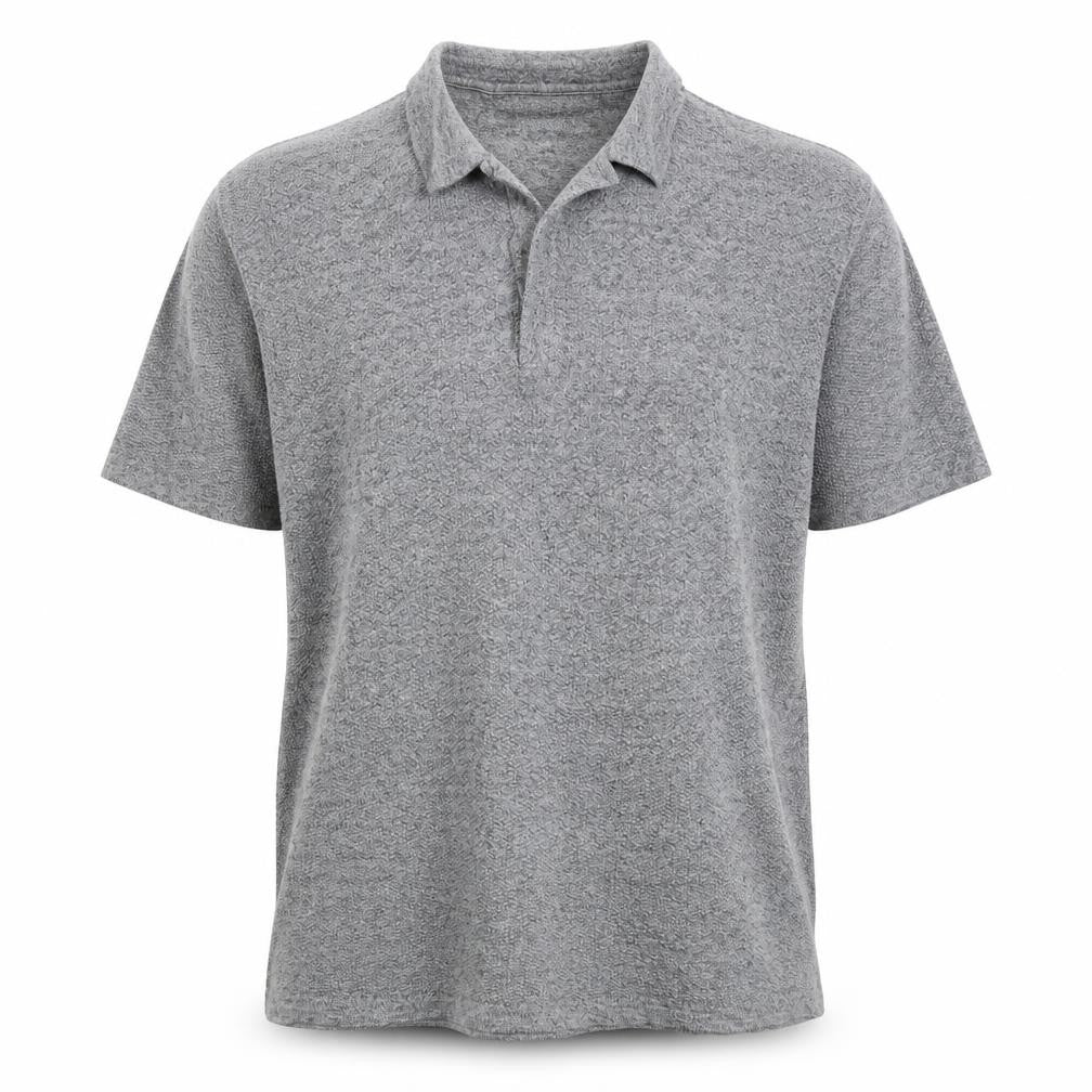 Front view of Primark men’s grey cotton polo, size L, collared pullover