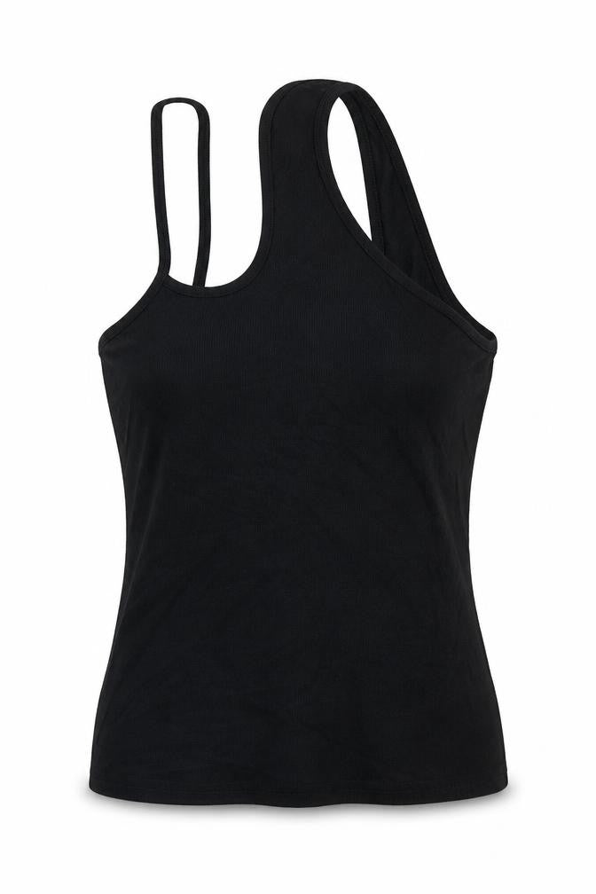 Front view of SHEIN women’s black viscose basic tank, size M, scoop neck