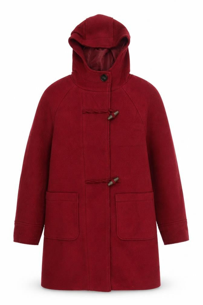 Front view of Marks & Spencer women’s red pea coat coat, size UK 10, button