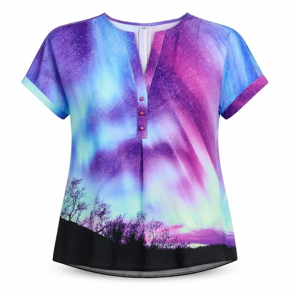 Front view of Preworn women’s multicoloured polyester basic blouse, size M, v-neck