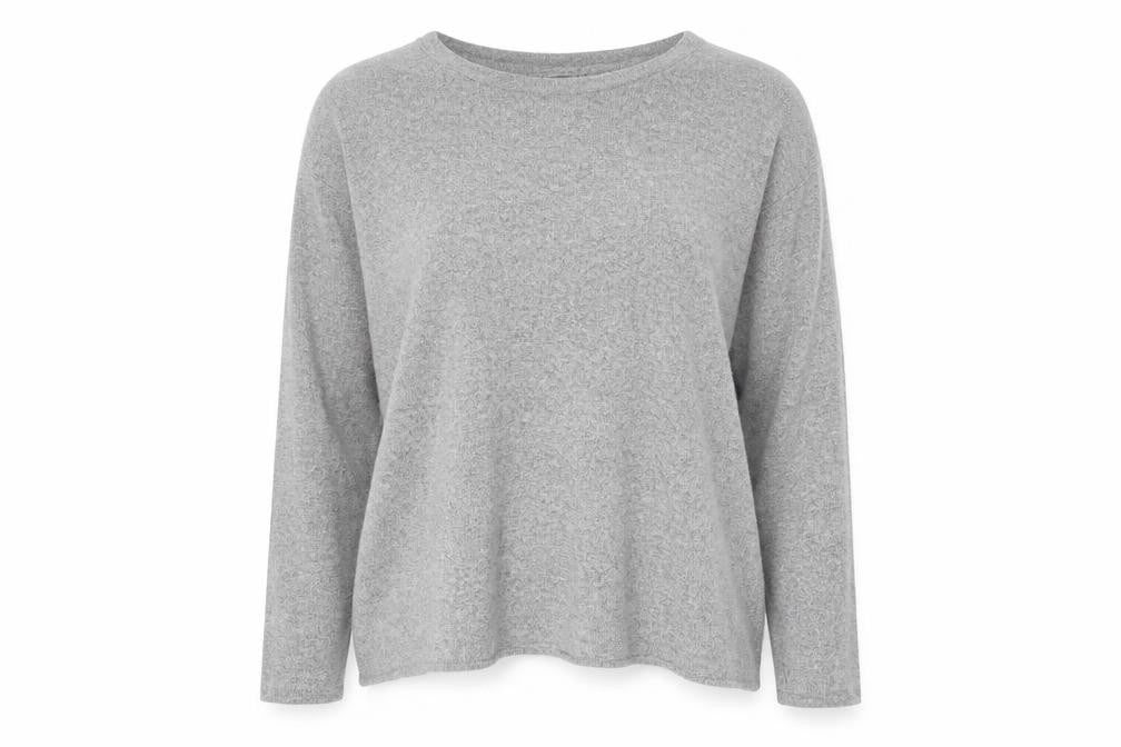 Front view of F&F women’s grey round neck viscose jumper, size UK 10