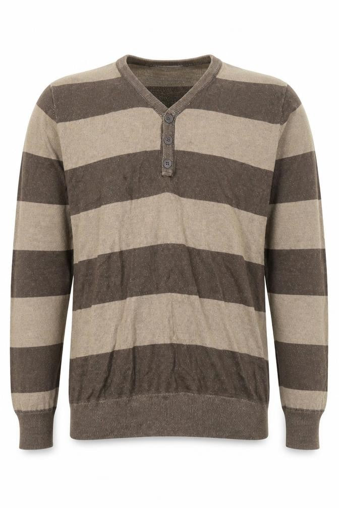 Front view of Burton men’s beige v-neck cotton jumper, size L