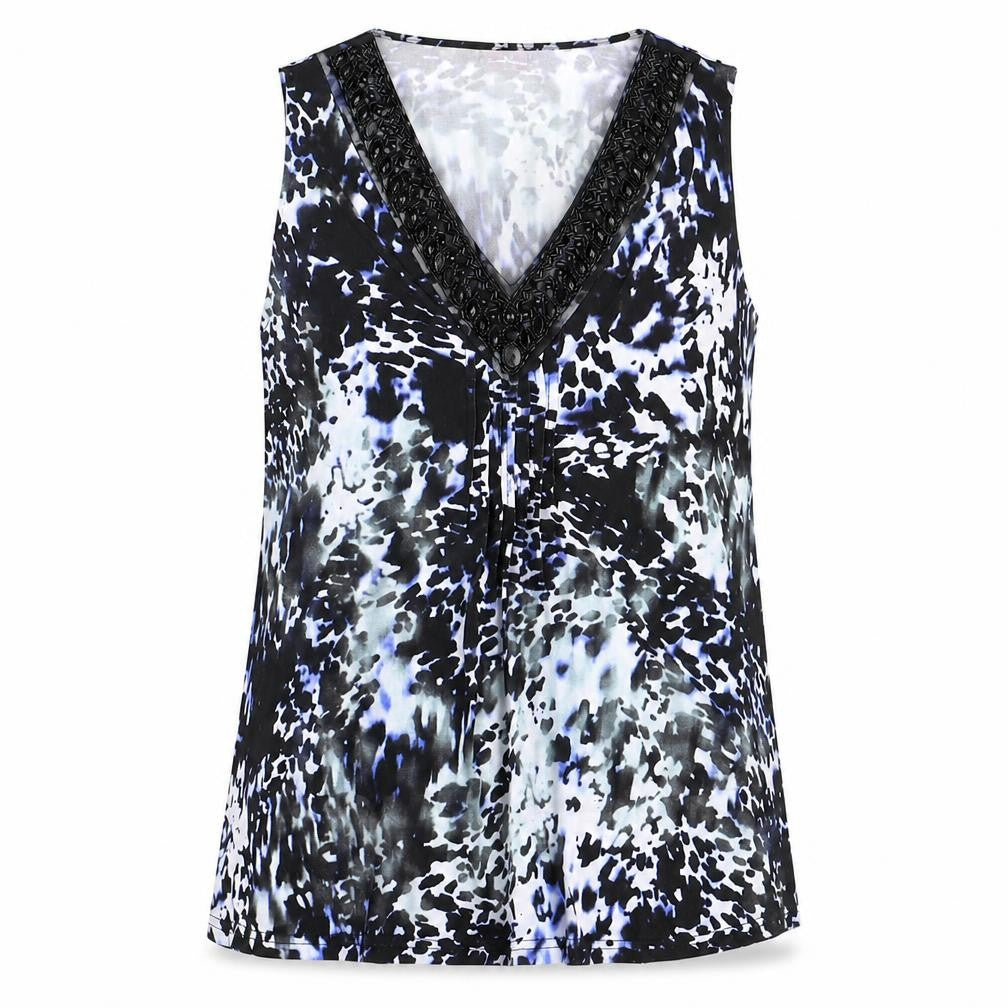 Front view of Together women’s multicoloured geometric polyester basic blouse, size UK 14, v-neck
