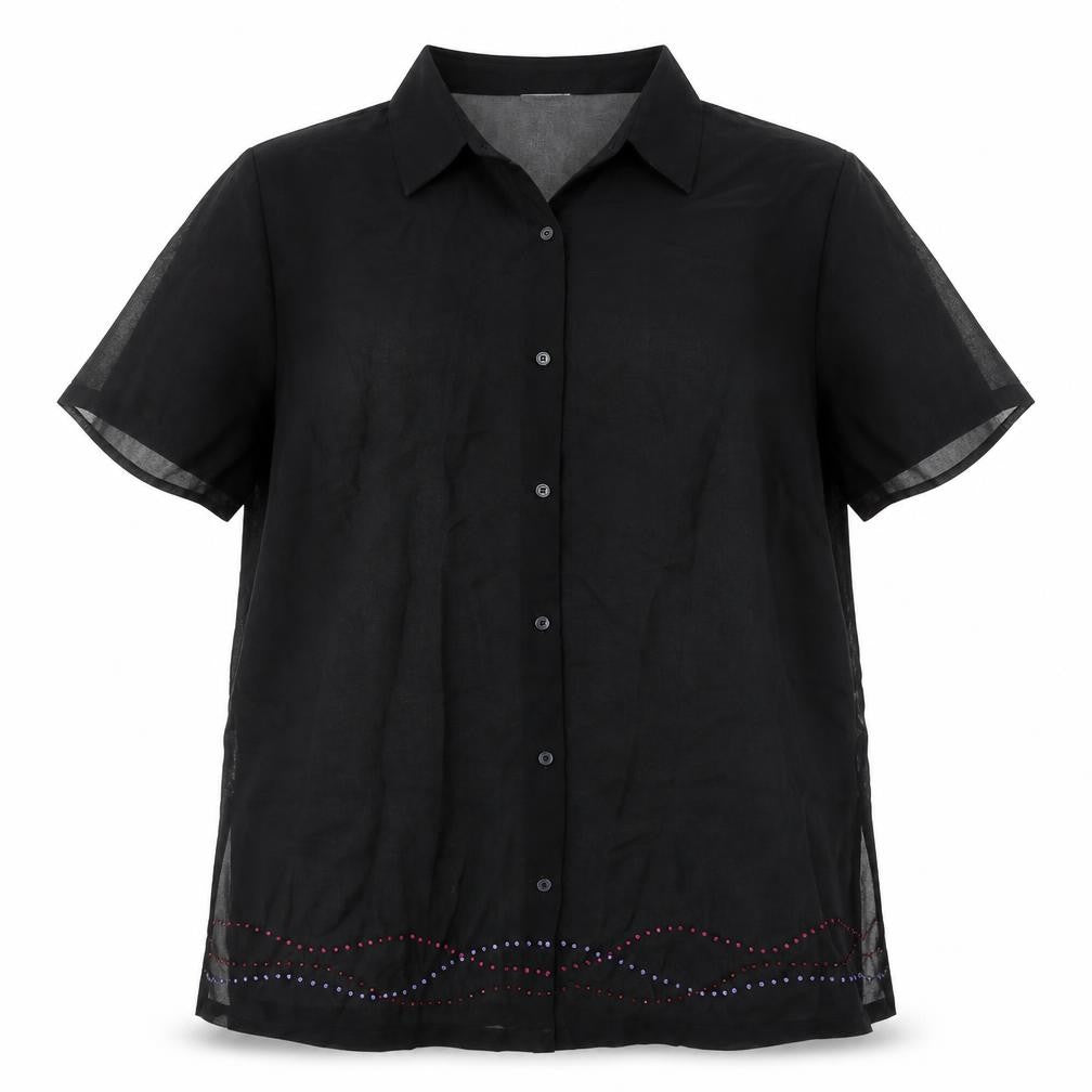 Front view of Resort women’s black polyester basic button-up, size UK 18, collared