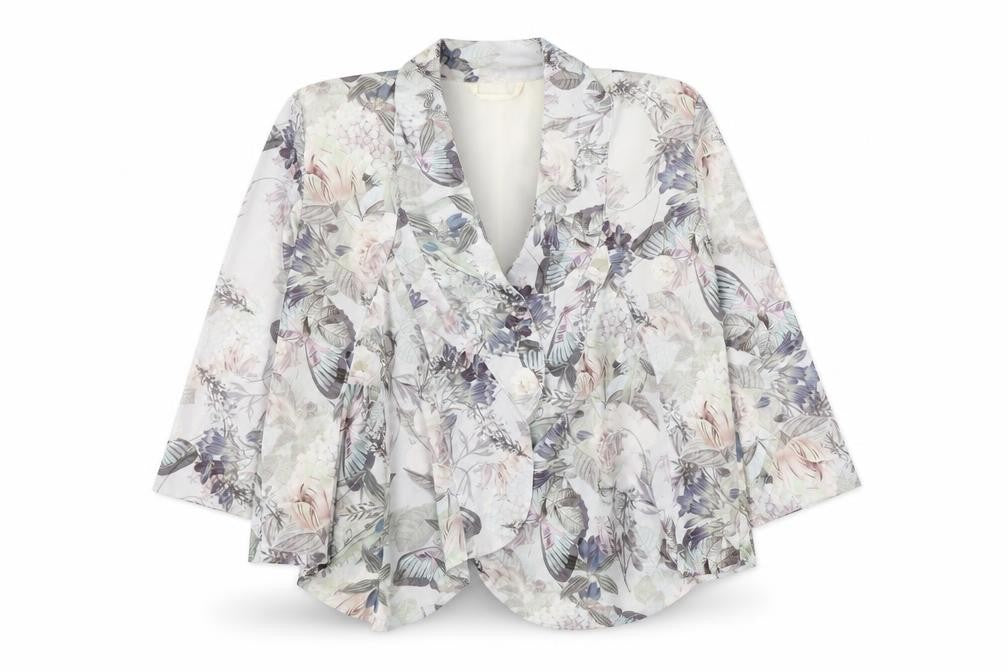 Front view of New Look women’s beige floral jacket blazer, size UK 10
