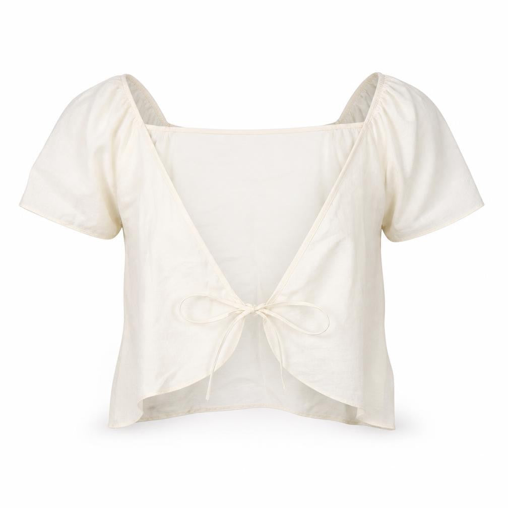 Front view of Primark women’s ivory viscose basic blouse, size UK 12, v-neck