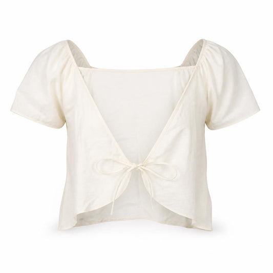 Front view of Primark women’s ivory viscose basic blouse, size UK 12, v-neck