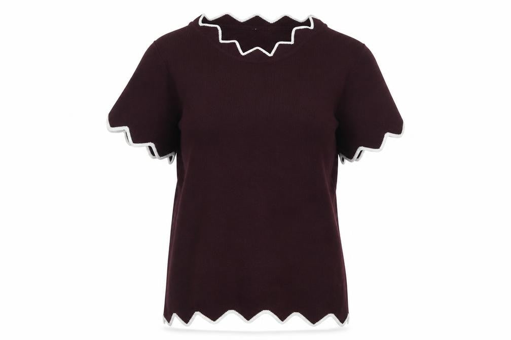 Front view of Apricot women’s red round neck cotton jumper, size S