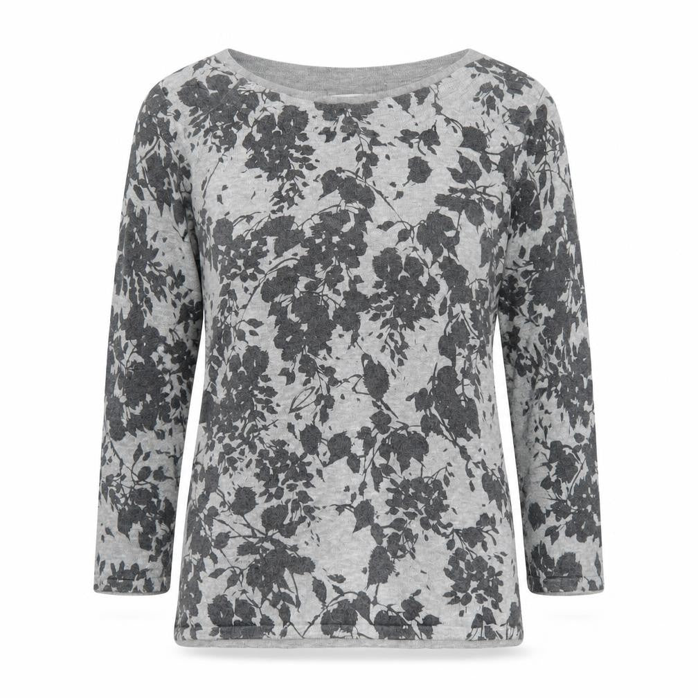 Minuet Petite Womens Grey Boat Neck Floral Viscose Pullover Jumper Size S