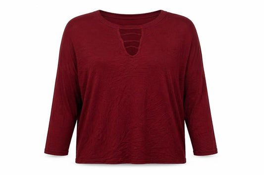 Front view of New Look women’s red polyester basic t-shirt, size UK 12, round neck