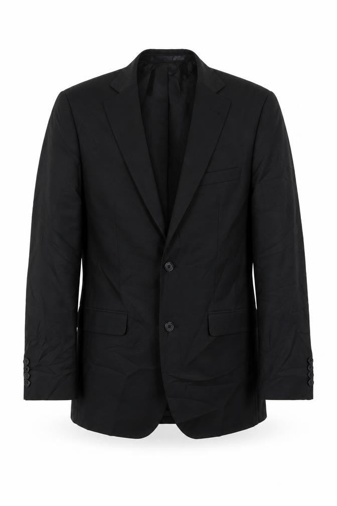 Front view of Cedarwood State men’s black polyester jacket suit jacket, size 36