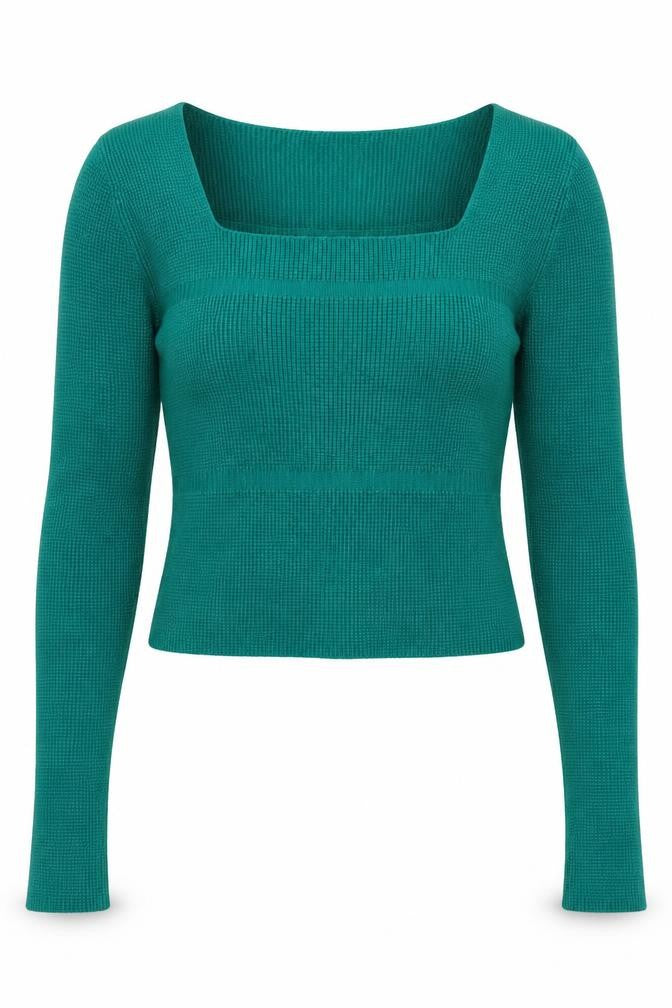 Front view of SHEIN women’s green square neck viscose jumper, size M