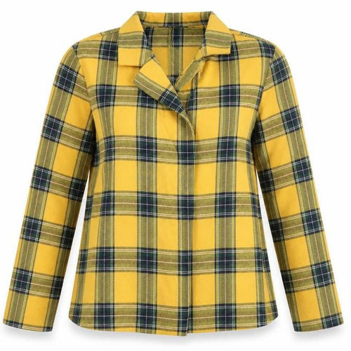 SheIn Womens Yellow Collared Plaid Cotton Cardigan Jumper Size M