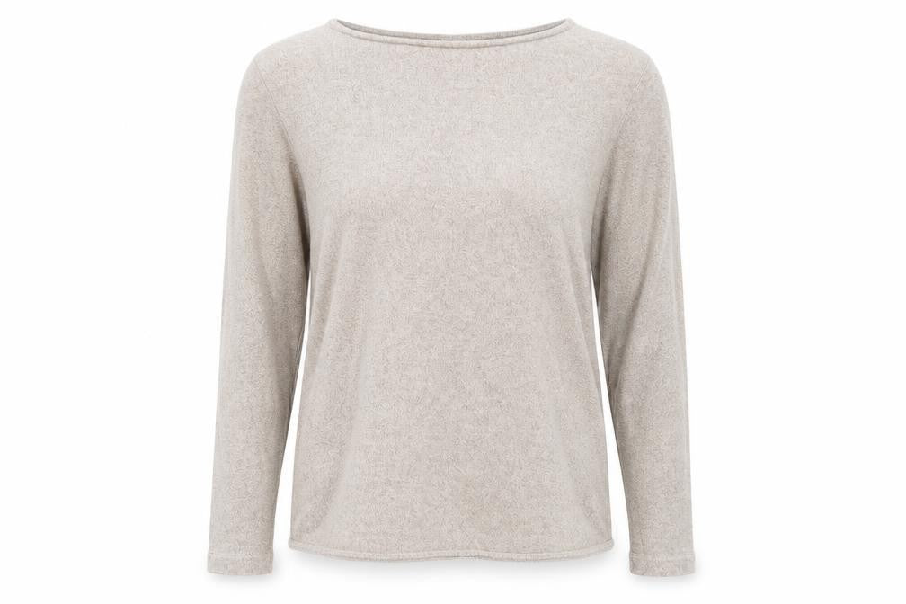 Front view of H&M women’s beige boat neck viscose jumper, size S