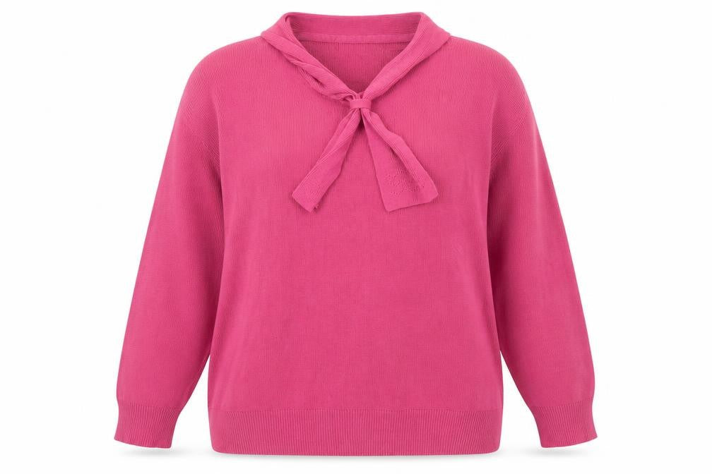 Front view of Andre De Brett women’s pink collared acrylic jumper, size UK 20, - 20/22